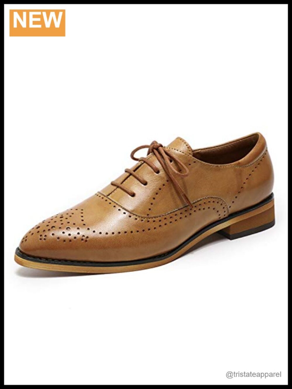 Handmade Leather Perforated Lace-Up Oxford Pointed Toe Brogue Shoes
